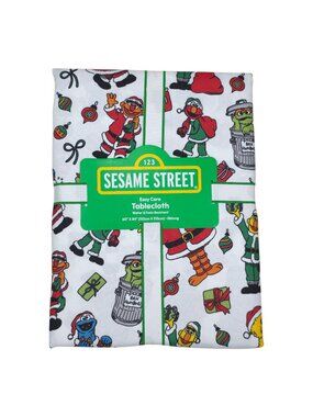 Sesame Street Christmas Tablecloth 60" X 84" Oblong Water & Fade Resistant